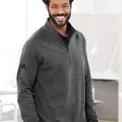 Heathered Quarter-Zip Pullover with Colorblocked Shoulders